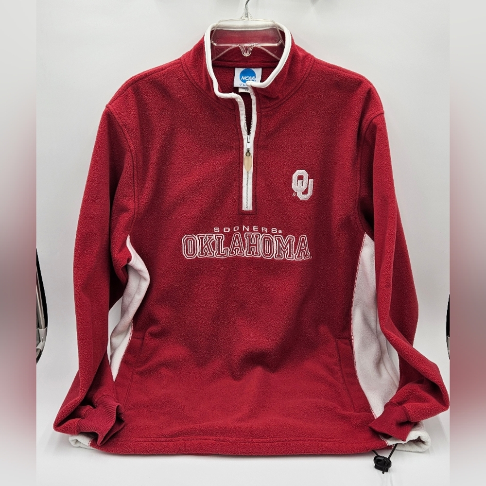 Vintage NCAA Red OU Oklahoma Sooners 1/4 Zip Pullover Fleece 2 Pocket Men's M